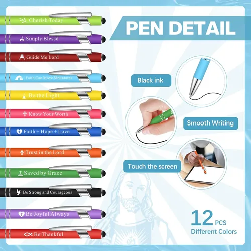 Vista 3 de Glenmal Juego de 24 pulseras de bolígrafos cristianos, regalos cristianos, bolígrafos de tinta negra, pulseras de goma de colores para niños
