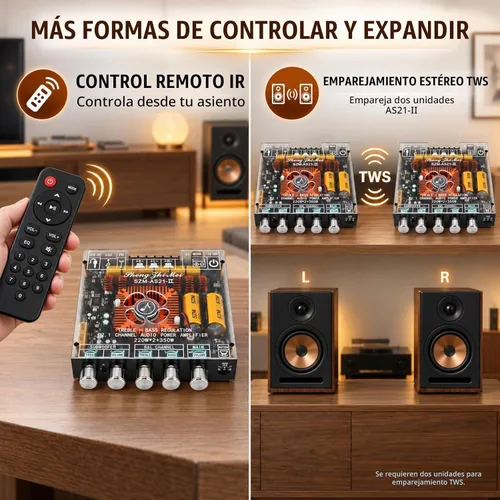Vista 5 de Amplificador Bluetooth AS21-II TPA3255, 2.1 canales, 220 W x 2 + SZM-AS21 II