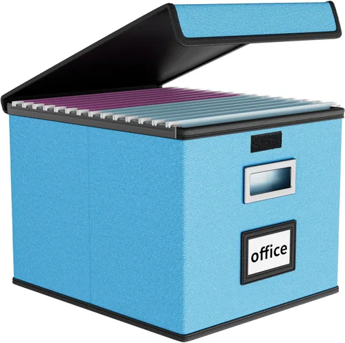Vista 41 de Caja organizadora de archivos Huolewa con tapa, caja organizadora de carpetas de archivos colgantes de cuero sintético plegable con deslizadores