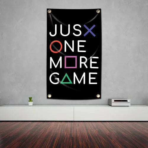 Vista 3 de Tapiz JUST ONE MORE GAME Banner Bandera Gaming Tapiz de Pared Videojuegos Decoración del Hogar 3x5 ft Arte Colgante Dormitorio Póster Decoración