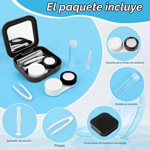 Vista 3 de Adecco LLC Kit de lentes de contacto para viajes: con espejo + botella + pinzas + contenedor, Negro