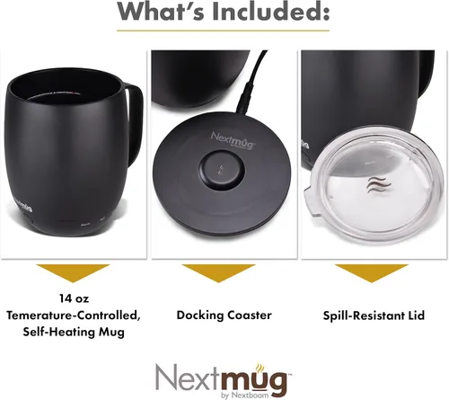 Vista 3 de Nextmug - Taza de café autocalentable con control de temperatura (negro, 14 onzas)