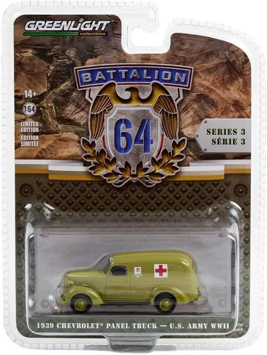 Vista 2 de Greenlight 61030-A 1:64 Batallón 64 Serie 3 1939 Chevy Panel Truck Ambulancia del Ejército de los Estados Unidos