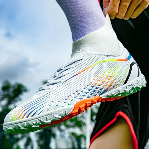 Vista 6 de Botas de fútbol para hombre, para exteriores, unisex, para césped firme, zapatos de fútbol ligeros, tacos de fútbol duraderos, atléticos con picos