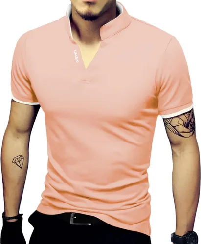 Vista 17 de LOGEEYAR Camisas polo Henley de moda para hombre, camisetas casuales de manga corta/larga, camisas de polo de algodón ajustadas para hombre Negro