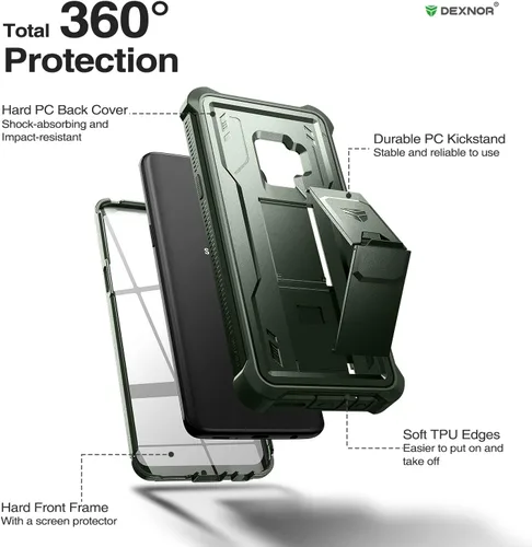 Vista 6 de Dexnor Funda para Samsung Galaxy S9, [Protector de pantalla y soporte integrados] Protección de grado militar resistente a prueba de golpes
