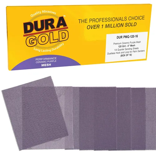 Vista 13 de Dura-Gold Papel de lija de malla de cerámica púrpura de grano 80 de alta calidad, tamaño de 1/4 hoja, caja de 16-4.5 x 5.5 pulgadas, parte trasera