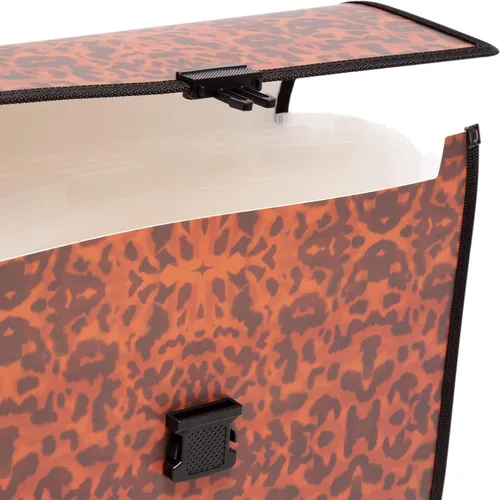 Vista 6 de U Brands Carpeta de archivo de polietileno expandible de 26 bolsillos, suministros de oficina, estampado de leopardo, 13.11 x 10.24 pulgadas