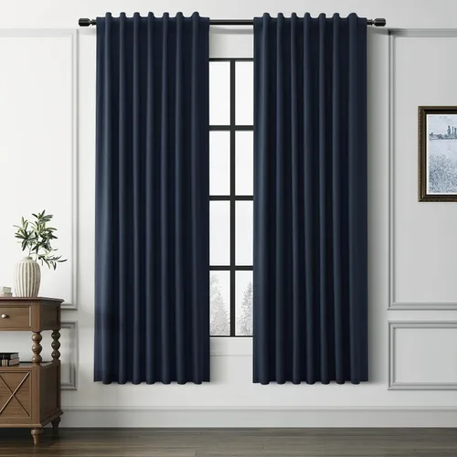 Vista 53 de Guken Cortinas opacas de lino, 2 paneles rústicos, elegantes, 100% opacas, con aislamiento térmico, banda de ganchos y trabilla trasera, 52 x 84