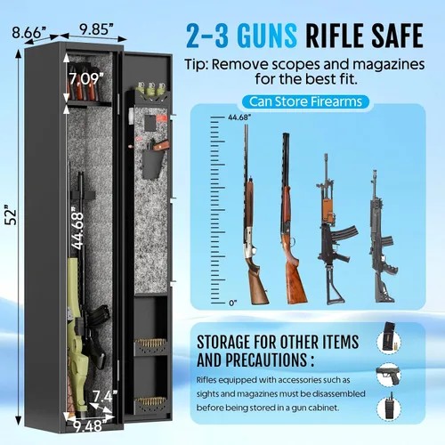 Vista 3 de KAER Caja fuerte para armas 2-3, caja fuerte para rifles y pistolas, gabinete de armas para escopetas, gabinete largo para escopetas con estante
