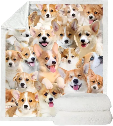 Vista 5 de Manta de regalo Corgi, manta de perro de dibujos animados para amantes, niños, niñas, adultos, bonita decoración de cachorro, 50 x 60 pulgadas