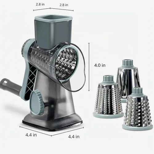 Vista 5 de Rallador de queso con asa, rallador de queso giratorio manual multifuncional - rallador de queso corta fácilmente zanahorias, papas, verduras