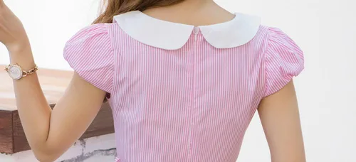 Vista 4 de Vestido de manga corta con cuello de muñeca fresco para mujer de tamaño actualizado