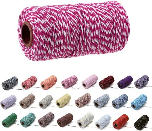 Vista 17 de 1 rollo de cuerda de algodón colorida de 0.0787 in de 109 yardas, cuerda para panaderos, manualidades DIY, envoltura de regalos, Navidad, boda #02