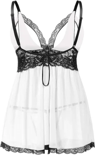 Vista 3 de Donnalla - Conjunto de lencería sexy para mujer, tallas grandes, 2XG, 3XG, 4XG, babydoll de encaje con copas divididas