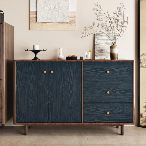 Vista 4 de Papel de contacto de madera azul marino de 24 x 315 pulgadas para armarios de escritorio, papel tapiz autoadhesivo de grano de madera, papel tapiz