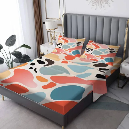 Vista 19 de Juego de sábanas abstractas tamaño individual, sábanas de microfibra suave, bolsillo profundo, sábanas y fundas de almohada estampadas sin arrugas