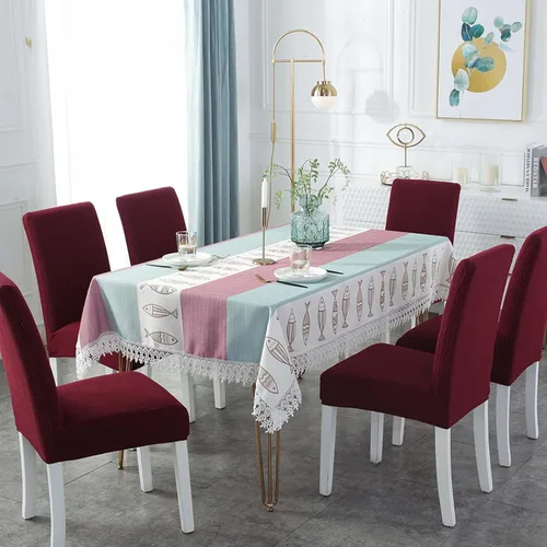Vista 12 de Mantel rectangular de algodón y lino a prueba de polvo, lavable, resistente a las arrugas, juego de funda de silla elástica para la cocina, comedor