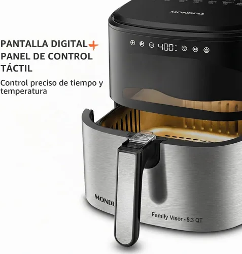 Vista 5 de Mondial Air Fryer Digital 5.3 litros (5.3QT) - Freidora eléctrica con pantalla y acabado de acero inoxidable - 1800W - Negro
