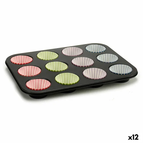 Vista 2 de Moldes para Magdalenas Kinvara Azul Negro Rojo Verde Morado Multicolor 7 x 7 x 3 cm 35 x 3 x 26,5 cm Bandeja para Horno
