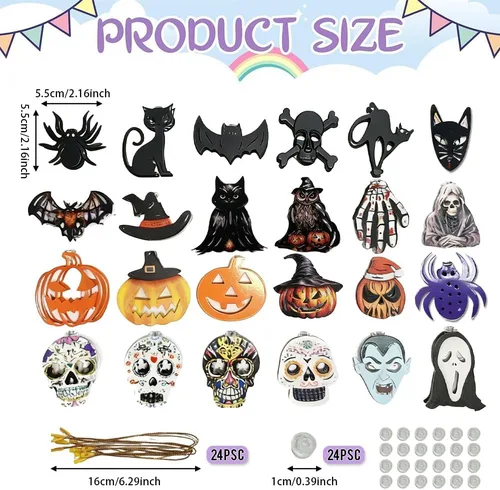Vista 2 de 24 adornos de Halloween, decoración de árbol, araña negra, calavera, murciélago, bruja, calabaza, fantasma, adornos aterradores para árbol