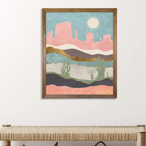 Vista 3 de Arte de pared del desierto del suroeste, impresiones de póster de color rosa pastel y verde azulado, decoración moderna de pared de montaña bohemia
