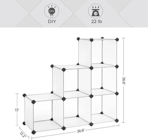 Vista 8 de SONGMICS Paquete de organizador de almacenamiento en cubos con zapatero, gabinete de plástico personalizable, unidad de almacenamiento modular