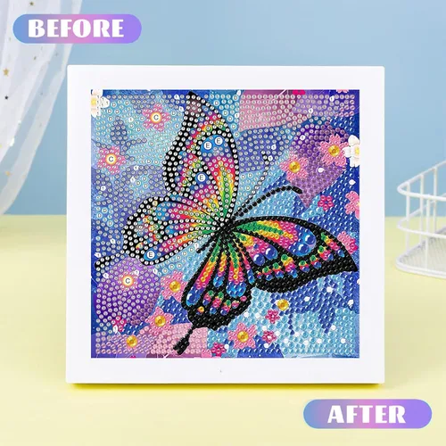 Vista 3 de xackcme Kits de pintura de diamantes de mariposa para niños con marco, arte de diamantes de mariposas para niños de 4 a 8 a 12 años, kit de pintura