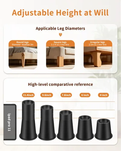 Vista 6 de Elevadores de cama resistentes de 4 pulgadas, elevadores redondos de muebles para camas, sofás, mesas y escritorios (negro, paquete de 8)
