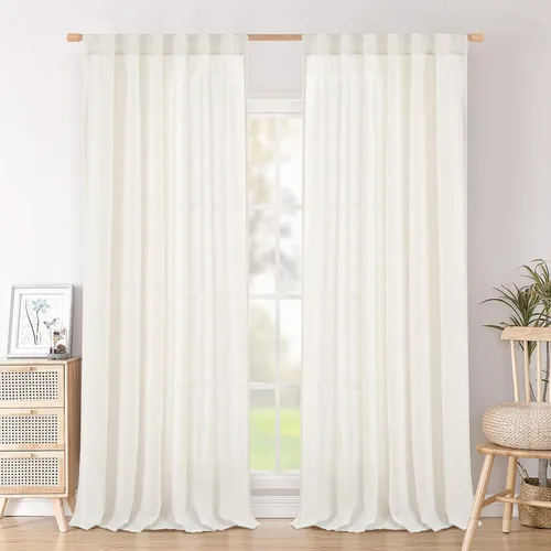 Vista 100 de BGment Cortinas cortas de lino marfil de 36 pulgadas de largo para ventanas de cocina, pequeñas cortinas texturizadas rústicas para café sobre