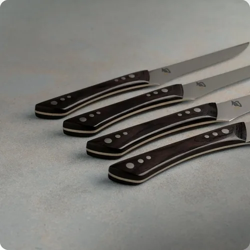 Vista 4 de Shun Shima - Juego de cuchillos para carne de 4 piezas, cuchillos de carne Shima de 5 pulgadas, juego de cuchillos japoneses hechos a mano