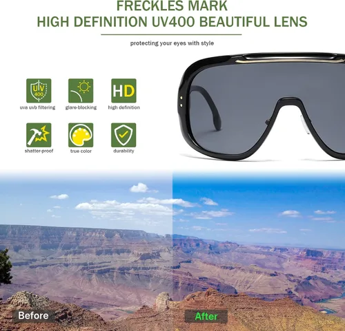 Vista 4 de Freckles Mark Gafas de sol de gran tamaño con protección envolvente siamesa unisex vintage de los años 80 futuristas Cyberpunk para ciclismo