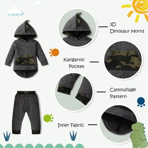Vista 5 de Ropa de bebé niño para niños pequeños, traje de otoño e invierno, sudadera con capucha de manga larga + pantalones, 2 piezas
