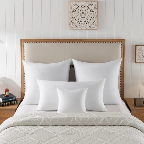 Vista 5 de basic home Insertos de Almohadas Decorativas de 12x20 - Insertos de Almohadas de Plumas de Plumón - Oblongo - Tela de Algodón - Juego de 2 - Blanco.