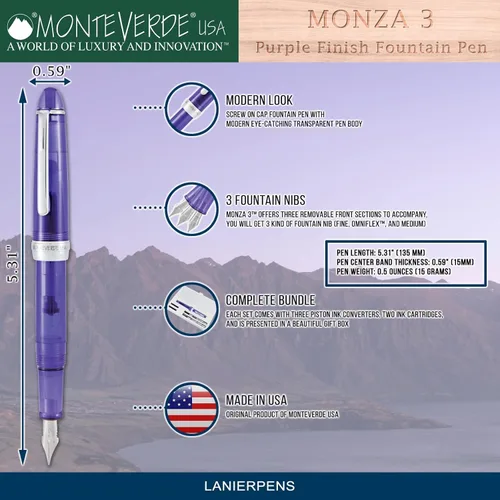 Vista 5 de Monteverde Monza - Pluma estilográfica (3 unidades), color morado