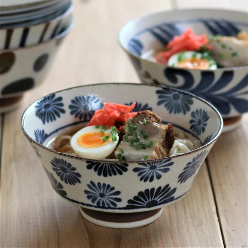 Vista 3 de Minorutouki mino ware PAIKAJI cuenco de fideos antitipo flor φ7.2×H3.6in 16.58oz