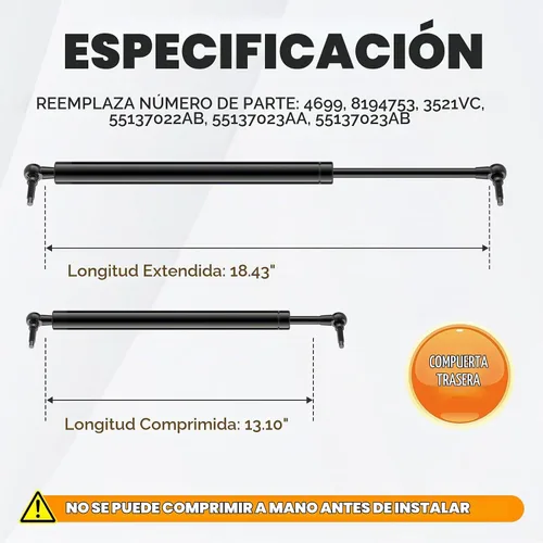 Vista 2 de Puerta trasera para puerta elevadora de puerta elevadora, amortiguadores para Jeep Grand Cherokee 1999 2000 2001 2002 2003 2004 (paquete de 2)