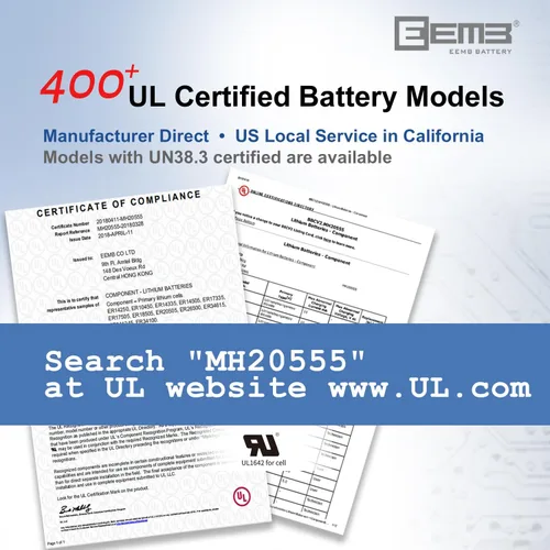 Vista 4 de EEMB 1/2 AA Tamaño 3.6V Baterías de litio ER14250 LS14250 3.6Volt 1200mAh Batería de un solo uso 4Pack