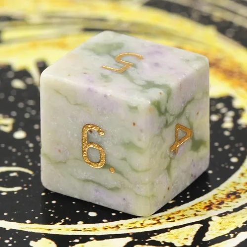 Vista 6 de Dados poliédricos DND de piedras preciosas de jade auspicioso natural, dados de juego de rol para juegos de mesa TRPG juegos de mazmorras y dragones