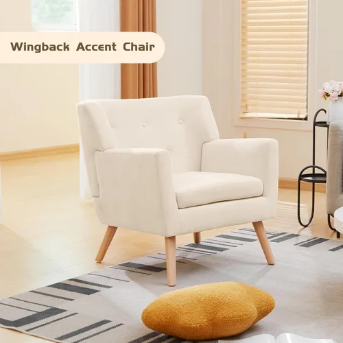 Vista 4 de Prilinex Juego de 2 sillas decorativas, modernas de mediados de siglo, tapizados con botones y cojín, cómodas sillas de lectura de tela para Beige