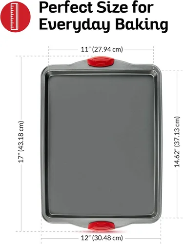 Vista 4 de Boxiki Kitchen Bandeja antiadherente para hornear y galletas, no tóxica de acero al carbono con borde de 11 x 14 pulgadas. Resistente a abolladuras