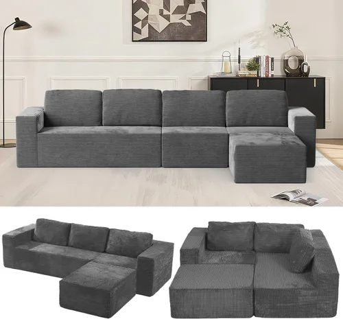 Vista 45 de Furnify Sofá modular tapizado de espuma de 30", Sofá de piso tapizado con almohada, Silla puf para dormitorio y sala de estar, No requiere