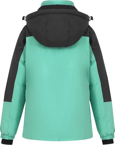Vista 3 de Spmor Chaqueta de esquí impermeable con capucha para mujer, abrigo de snowboard cálido para invierno