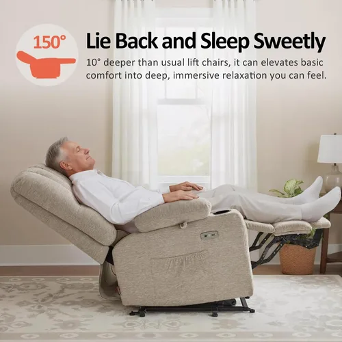 Vista 4 de MCombo Silla reclinable grande para personas mayores, silla elevadora con calor y masaje, 3 posiciones, puertos de carga USB, portavasos, tela 7099