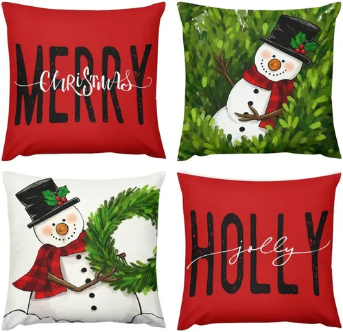 Vista 23 de Juego de 4 fundas de almohada decorativas de árbol de Navidad con estampado de ambos lados, 16 x 16 pulgadas, fundas de almohada de bosque