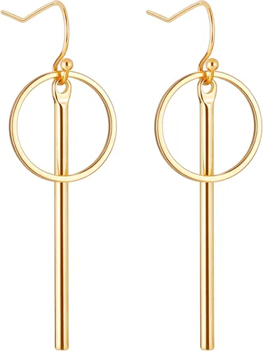Vista 8 de Aobei Pearl 18K Oro/Platino Chapado en Latón Arete Colgante de Barra Vertical Larga Gota Pendiente Minimalista Joyería Geométrica para Mujeres Barra