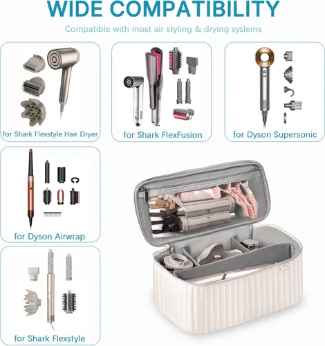 Vista 4 de Lexeeco Estuche de viaje para llevar para secador de pelo Shark Flexstyle Dyson Airwrap, incluye espacio para guardar accesorios de cepillo
