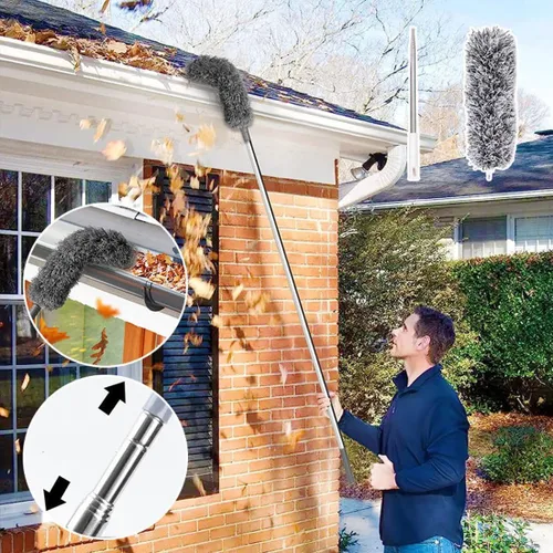 Vista 2 de Plumero de microfibra curvada retráctil lavable, plumero de microfibra con poste de extensión, plumero de plumas de microfibra, reutilizable