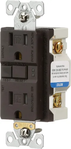 Vista 2 de Eaton GFCI - Receptáculo dúplex resistente a manipulaciones de 15 A -125 V con placa de pared de tamaño estándar, color marrón