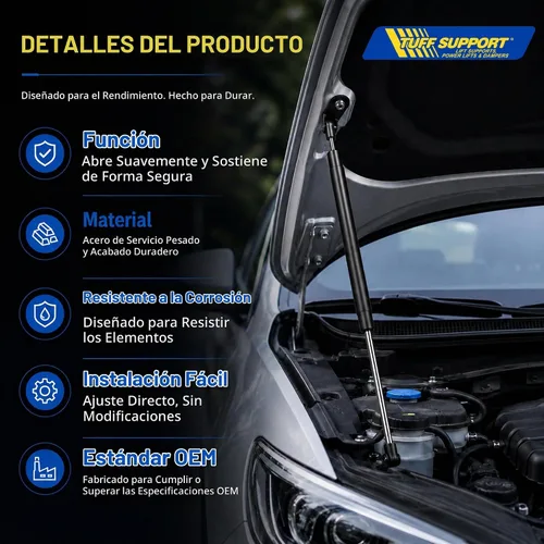 Vista 7 de Tuff Support Soportes de elevación del capó delantero de 2 piezas (2008-2011) Toyota Sequoia, (2007-2012) Toyota Tundra
